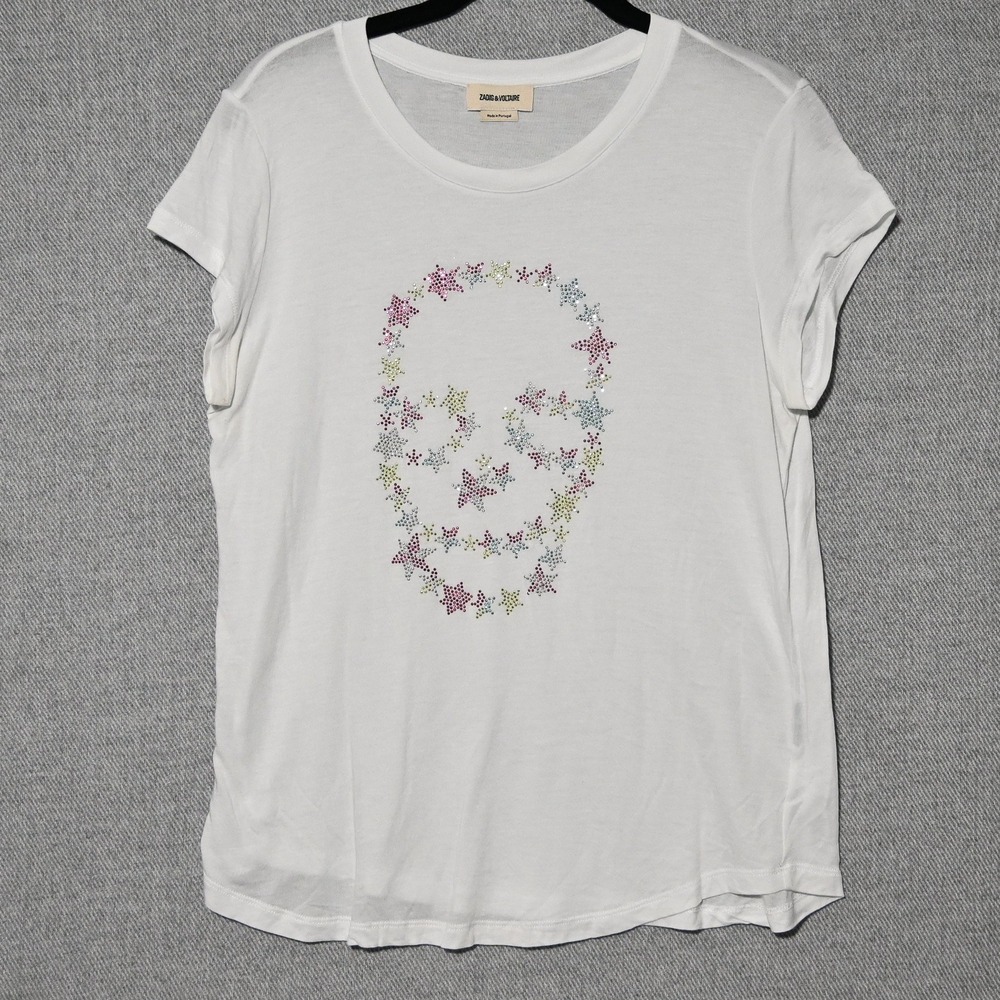 Zadig & Voltaire Graphic Tee Womens Rhinestone Star Skull White S